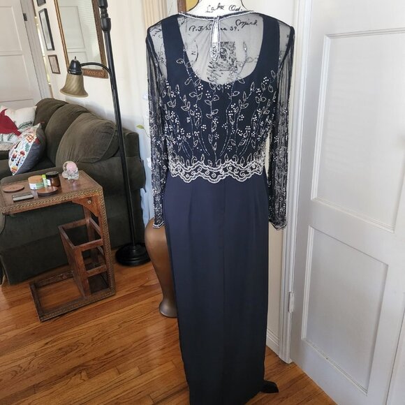 Stenay Vintage Navy Blue Evening Dress with Beaded, Shear Jacket Sz 12 - Picture 8 of 13
